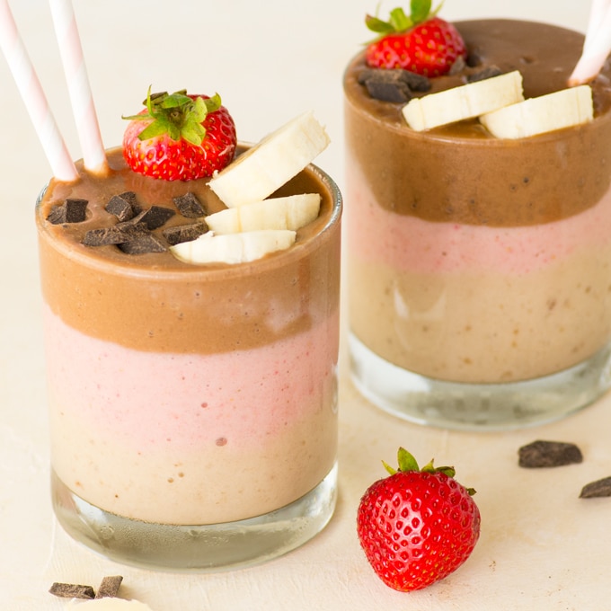Layered Banana Split Protein Smoothie